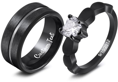 MunkiMix Personalisierte Verlobungsring Paar Eheringe-Set Verlobungsringe Partner Ringe für Sie und Ihn Partnerringe Edelstahl 6/8 mm Breite Passende Verlobungsringe für Paare (Style C1)