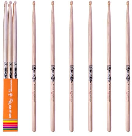 HUN Natural Color Anti-Slip 5A Drumstick, 6 Sticks,Weight and Pitch Matched