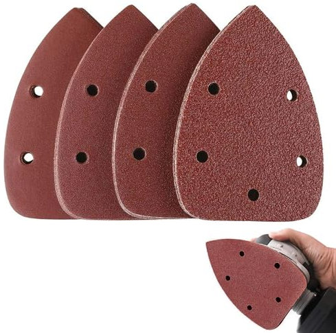 40 Pcs Mouse Detail Sander Pads 5 Holes Triangle Sandpaper 40/80/120/180 Grits Assorted Sanding Pads Electric Sander Sandpaper Hook and Loop for Black and Decker Detail Palm Sander