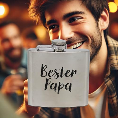 KAMACA Edelstahl Flachmann mit witzigem Spruch 150 ml tolles Geschenk für Freunde & Familie - Praktische Taschengröße Geburtstag Vatertag Weihnachten (Bester Papa)