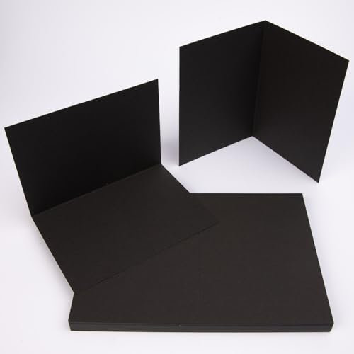 PresentFill® Klappkarten blanko in Schwarz - 25 Faltkarten A6, Klappkarte ideal zum Karten selbst gestalten, beschriften oder bedrucken - passend für C6 Umschläge