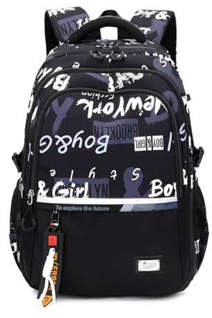 Amythe Schulrucksack Teenager Rucksack für Jungen, 15,6 Laptopfach Schwarz | 32 L Wasserdichter Casual-Daypack, Leichter Schulranzen mit Trolleygurten – Ideal für Schule, Reisen und Hochschulalltag