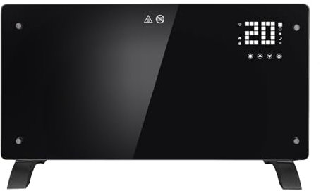 Utaxuper Convettore in vetro termoconvettore con LED touch screen telecomando, riscaldamento elettrico a pavimento o a parete, 1000/2000 W, per riscaldamento interno UE