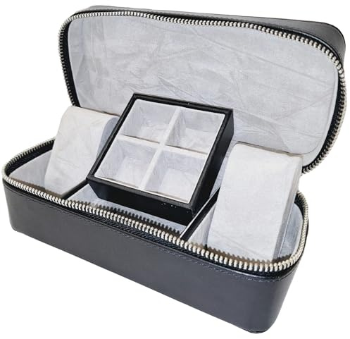 Mele & Co. Mens Black Double Watch and Cufflink Zipped Traveller Storage Box