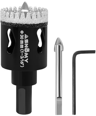 ASNOMY 30mm Diamond Hole Saw with Pilot Drill Bit, 20mm Serrated Brazing Tile Hole Saw Diamond Core Drill Bits with Guiding Bit for Ceramic Porcelain Tile Glass Stone Granite Marble