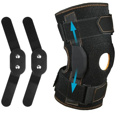 AOOWU Rodillera con Bisagras, Ajustable Rodillera Deportiva con Rótula Abierta y Estabilizadores Laterales Dobles, Soporte de Rodilla Unisexo, Fuerte Estabilidad para Alivio del Dolo (XL)