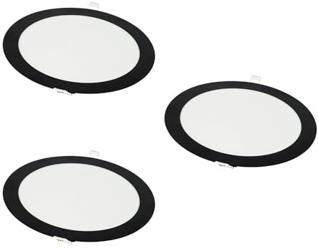 Jandei - Pack 3x Downlight LED 18W Redondo, Empotrable, 1440 Lum, Interior IP20, Marco Acabado Negro, Hueco Corte Ø 200-Ø 205 mm, Extraplano 13mm, Transformador Incluido (Blanco Frío 6000k)