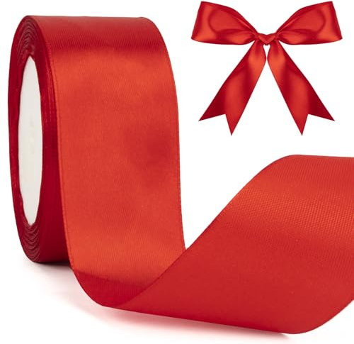 Geschenkband Rot 40mm Satinband 23 Meters Schleifenband Rotes Band Für Geschenkverpackung Seidenband Rotes Geschenkbänder Für DIY Haarbögen Stoffband Für Weihnachten Silvester Dekoration