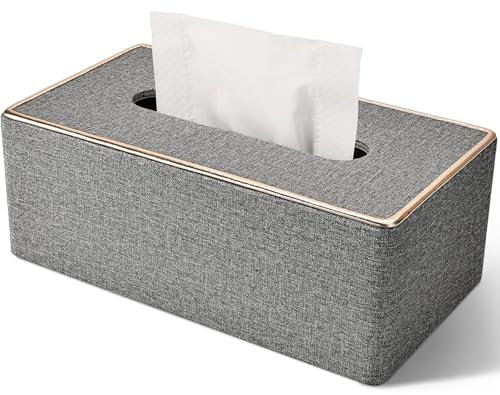 Rarapop Kosmetiktücherbox, Taschentuchbox aus PU-Leder, Rechteckiger Taschentuchspender für Kommode Badezimmer Home Office (Grau)