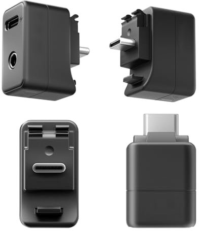 ZLiT Adattatore microfono per fotocamera Insta360 X5, adattatore esterno per microfoni di ricarica audio Insta360 X5 con porte audio di tipo C e 3,5 mm (nero)