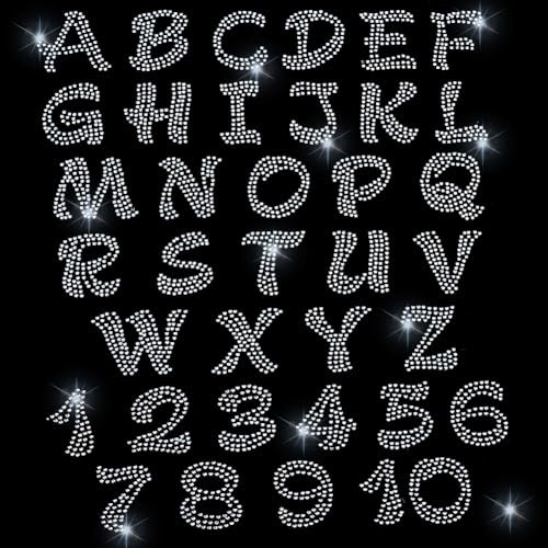 HOBBIESAY 180Pcs 5 Sheets Iron on Rhinestone Letter Patches Glitter Crystal Alphabet Number Stickers Bling A-Z Letters Transfer Patches for Clothing Fabric Art Crafts DIY Decors