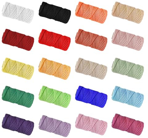 20 Stück Makramee Garn 2mm X 30m, Baumwollgarn Baumwollkordel Baumwollseil, Makramee Set, Baumwollschnur Macrame Garn, Baumwollgarn Set, Für DIY Handwerk Basteln Stricken Boho Deko