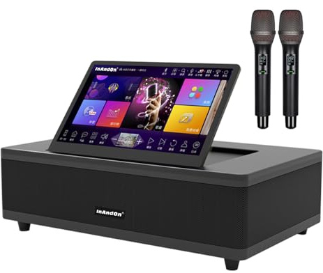Professional Karaoke Machine with 12.2'' Touchscreen Built-in Speakers for Home KTV System + 2 Wireless Microphones Bluetooth Support HDMI Port and YouTube Playback Functionality (Black 1TB)