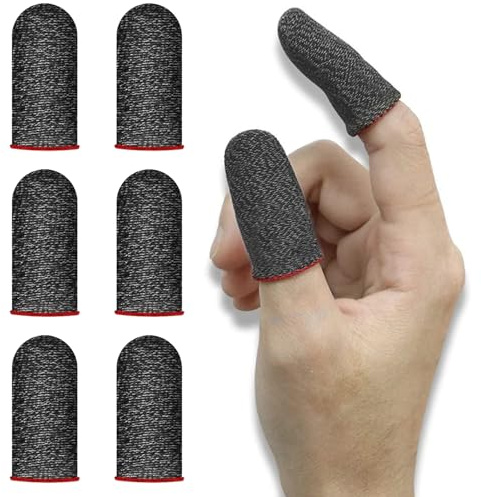6 Stück Gaming Finger Sleeves, Anti-Schweiß Touchscreen Handschuhe mit Silberfaser für Mobile Gaming, Atmungsaktive Fingerhülsen für Präzises Spielen auf Smartphone & Tablet (Schwarz)