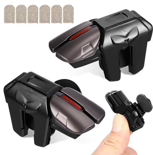 CLISPEED Mobile Gaming Trigger Satz mit 1 Paar Hochempfindlichen Metall Gamecontrollern und 3 Paar Atmungsaktiven Fingersleeves aus Kupferfaser für Smartphone Gaming Zubehör