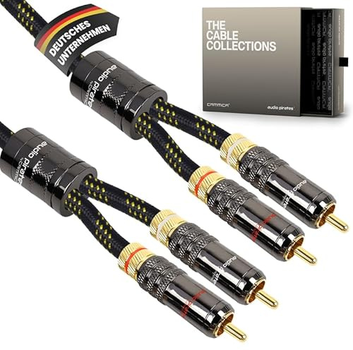 audio pirates by cammica 2x2 RCA High-End-Klasse | 2m | Cinch Stereo Audio Kabel mit Splitter | OFC Kupfer | OD: 8,5mm | Nylon-Ummantelung | 24K Goldkontakte | Hifi, Home Cinema | ULTIMA COLLECTION