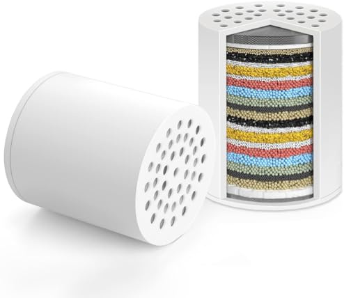2 Pack Filtro Doccia di Ricambio Cartuccia 30 Fasi, Universale Filtro Anticalcare Doccia Cartuccia per Doccia ad Alto Rendimento per Rimuovere Cloro, Fluoro, Calce e Altri Depositi in Acqua Dura