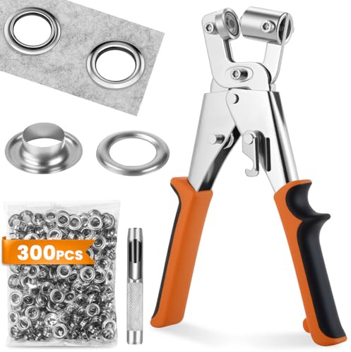 Profi Ösenzange Set mit 300 rostfreien Ösen (Ø 10mm) I Magnetische Ösenpresse aus gehärtetem Stahl für Stoffe & Planen I lochzange ösenzange set I Ösenstanze für Planenösen & Metallösen