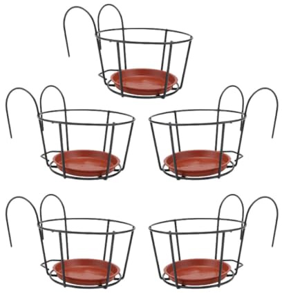 Homoyoyo Soporte Colgante para Macetas de Hierro 5 Piezas Bandejas Rojo y Negro, Estante para Flores en Balcón, Almacenamiento Vertical para Plantas en Jardín y Hogar