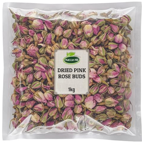 Dried Pink Rose Buds (Edible) 1kg by Hatton Hill | Ideal for Teas, Desserts, Garnishes, and DIY Beauty Projects