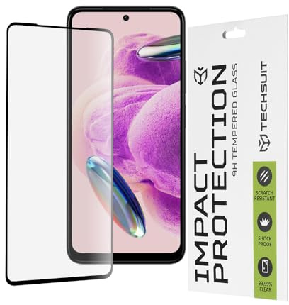 Techsuit Displayschutzfolie für Xiaomi Redmi Note 12S Gehärtetes Glas mit 9H Härte, Vollständige Abdeckung, Stoßschutz, Oleophobe Beschichtung, Anti Fingerabdruck, Blasenfrei, 111D Full Glue