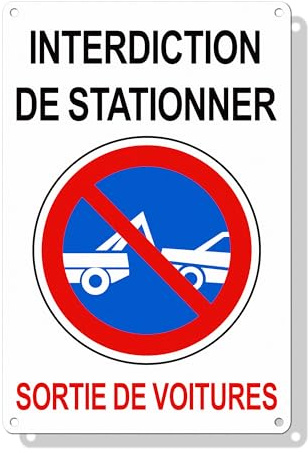 Hivia Panneau Sortie Garage Interdiction Stationner 30x20 cm – Aluminium | Panneau en aluminium réfléchissant. Résistant à l'eau, au soleil. Idéal pour sortie de garage, fourrière et entrée privée.
