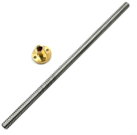 Micpointik Husillo trapezoidal T8 de acero inoxidable 304 con tuerca de latón, resistente al desgaste para impresoras 3D y CNC, longitud 100-600 mm, diámetro 8 mm, paso 2 mm, guía lineal precisa (550