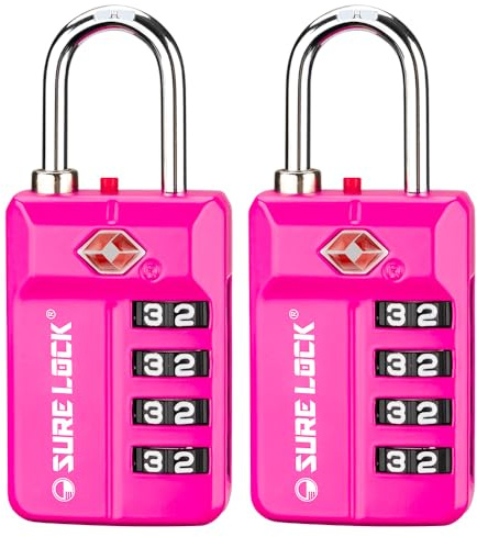 SURE LOCK TSA Compatible Travel Luggage Locks, Inspection Indicator, Easy Read Dials- 1, 2 & 4 Pack (Pink 2 Pack)
