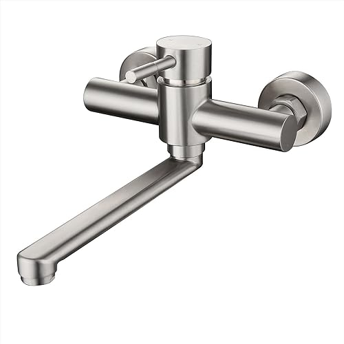 HomeLava 360° Drehbar Wasserhahn Küche Edelstahl Küchenarmatur Wandmontage Kalt und Heiß Einhebelmischer Spültisch Armatur
