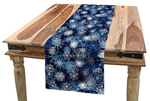 ABAKUHAUS Winter Tischläufer, Aufwändige Schneeflocken Weihnachten, Esszimmer Küche Rechteckiger Dekorativer Tischläufer, 40 x 300 cm, Hellblau Dunkelblau Weiß