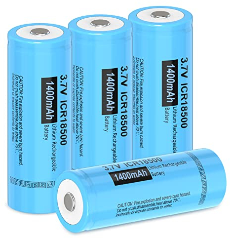 PKCELL Akku ICR18500 Wiederaufladbare Batterien 3,7V 1400mAh für Taschenlampen Solarlampen, 4 Stück(Größen:18 * 50mm, Bitte achten Sie auf die Größe! Nicht ICR18650!)