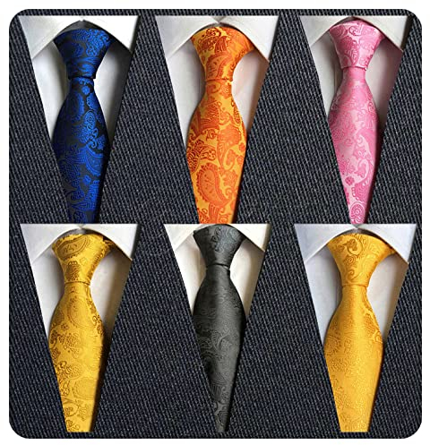 Adulove Herren-Krawatte, klassische Seide, gewebt, Jacquard-Krawatte, 6 Stück, Blau, Orange, Pink, Gelb, Schwarz, Gold, Einheitsgröße