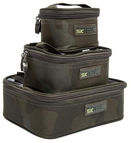 Sonik SK-TEK Zubehörtasche Angeln Camouflage - Angeltasche für Karpfenangler - Tasche Karpfenangeln - Karpfentasche klein für Angelzubehör mit Reißverschluss, Größe:L