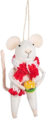 Sass & Belle Hängende Dekoration Maus mit Burger Filz-Dekoration, 10 x 7 x 12 cm, 60% Wolle, 20% Polyester, 20% Schaumstoff, Weihnachten