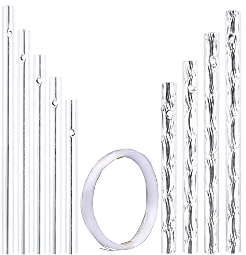 45 Pz Tubi di Campana a Vento Campanello Tubolare Campana Eolica con Disegno Decorazione Fai da Te Tubo Alluminio Argento per Casa Salone Giardino Cortile Scacciapensieri