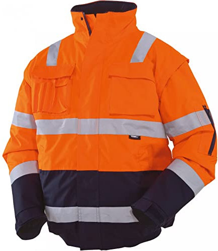 Vizwell Warnschutz Pilotenjacke 2 in 1 Arbeitsjacke Warnjacke Warnschutzjacke mit Schulterreflektorstreifen (2XL, leuchtorange-marine)