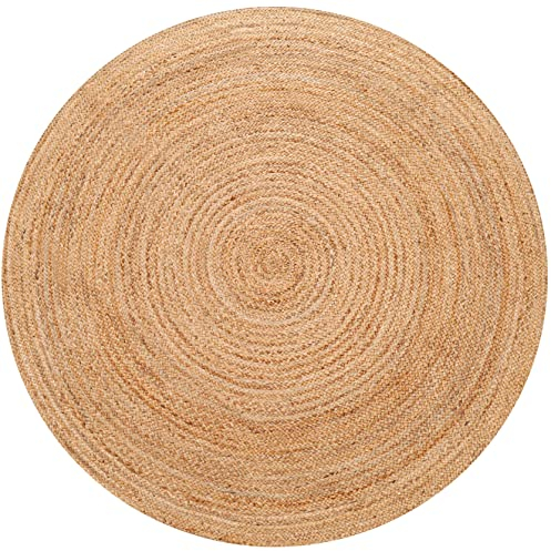Bedding Craft Umweltfreundlicher, handgewebter Bauernhaus-Jute-Teppich, 2.4 m, rund, natürlich, rustikaler Vintage-Beige, geflochten, wendbarer Teppich, Bauernhaus, 100 % Jute-Teppich