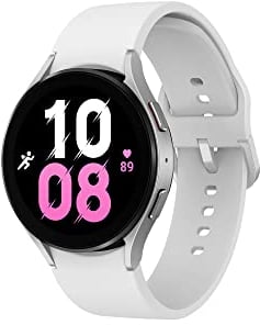 Samsung Galaxy Watch5 Smartwatch, Gesundheitsüberwachung, Sportuhr, Lange Akkulaufzeit, Bluetooth, 44 mm, Silber, 1 Jahr Garantie [Amazon ausgeschlossen] – Version FR