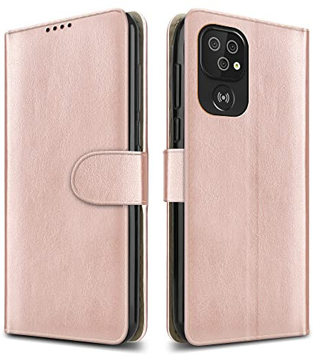 PIXFAB For Doro 8100 Leather Phone Case, Magnetic Closure Full Protection Book Folio Design, Wallet Case Cover [Card Slots] and [Kickstand] For Doro 8100 - Rose Gold