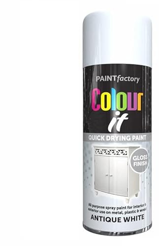 SuperGift.com Antique White Gloss All Purpose Aerosol Spray Paint 400ml Quick Drying Spray, Fast Dry and Excellent Coverage for Metal, Wood, Plastic and More by Diva Gift