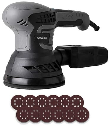 Cecotec Lijadora Rotorbital PerfectSurface 350 Rotate. 350W, 13000rpm, 12 Recambios, Depósito de Polvo, Conexión para el Aspirador, Doble Movimiento Excéntrico, 26000mov/min, Cable de 3m