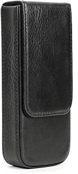 Hiram Leather Pen Box for 3 Pens Vegetable Tanned Leather Fountain Pen Storage Case with Hidden Magnetic Snap Closure and Pens Tray Design (Black)