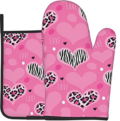 Lot de 2 maniques et maniques en forme de cœur rose