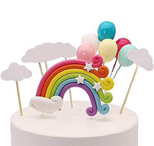 12 Pcs Cake Topper Set Rainbow Balloon Cloud Theme Birthday Party Cake Cupcake Decorations for Kids, Boys and Girls, Birthday Party Supplies