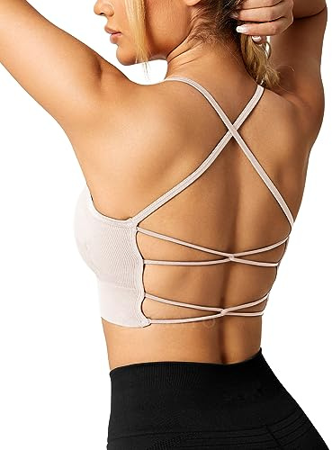 ZAAYO Damen Gym BH Gepolstert Crossback Fitness Sport Bra Abnehmbarer Brustpolster Yoga Tops Gestrickte Nahtlose Sportbekleidung Mike Medium