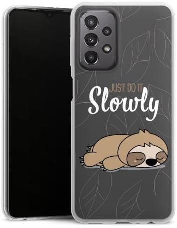 DeinDesign Slim Case kompatibel mit Samsung Galaxy A23 5G Silikon Handyhülle transparent Hülle extra dünn Lazy Sunday Sprüche Faultier