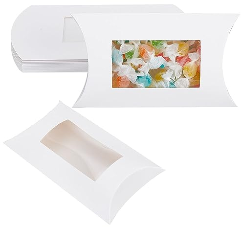 BENECREAT 15 Stück 17.5x11x3.7 cm Weiße Kissen Aus Papier, Geschenkboxen Mit Sichtbarem PVC-Fenster Für Geburtstags-, Hochzeits-, Partygeschenke