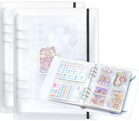 2 x A5-Aufkleber-Sammelalbum, Aufkleber-Organisationsbuch, Ordner für Planer, Aufkleber, Organizer, Sammler, Rezeptkarten (3 unterschiedlich große Taschen)