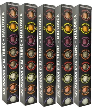 TERRAMAR MALLORCA - 5 x Gourmet Salze 8er Salzset BLACK EDITION, Meersalz und Gewürze aus Mallorca die ideale Geschenkidee (5x200g)