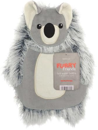 Hot Water Bottles with Cover 1Litre Natural Rubber Bottle - Soft Fleece Faux Fur Back Heat Bag Cute Novelty - Neck Shoulder Pain Relief (Koala)